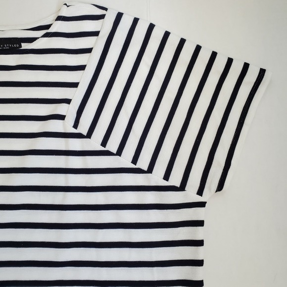 Simply Styled Top by Sears Womens Stripe Knit Classic White & Navy Blue Size XL - Picture 3 of 11